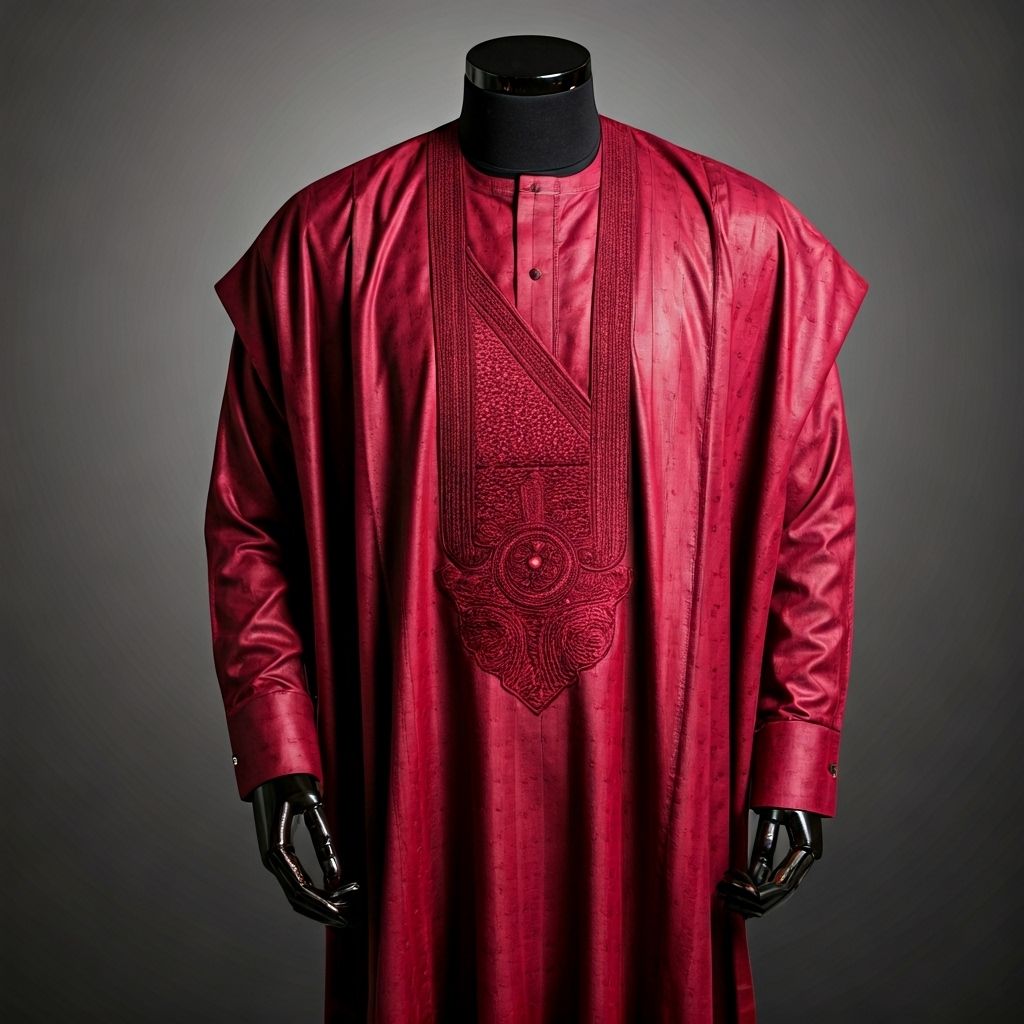 NNADI Luxury Native – Classic Agbada – Lana – Wine (Mannequin, woven neck label)