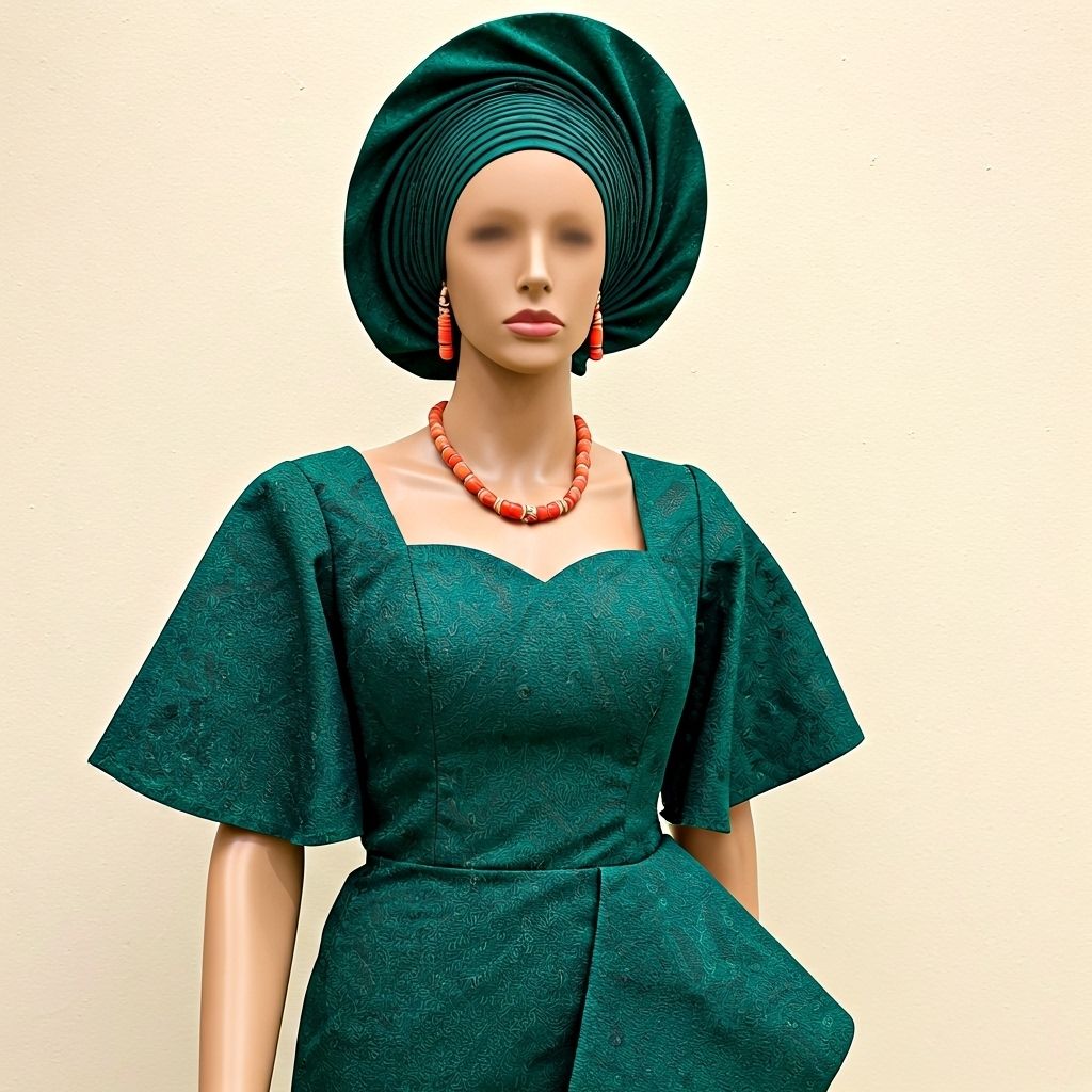 NNADI Luxury Native – Grand Ceremony Ensemble – Cashmere 300 – Emerald (Mannequin, woven neck label)