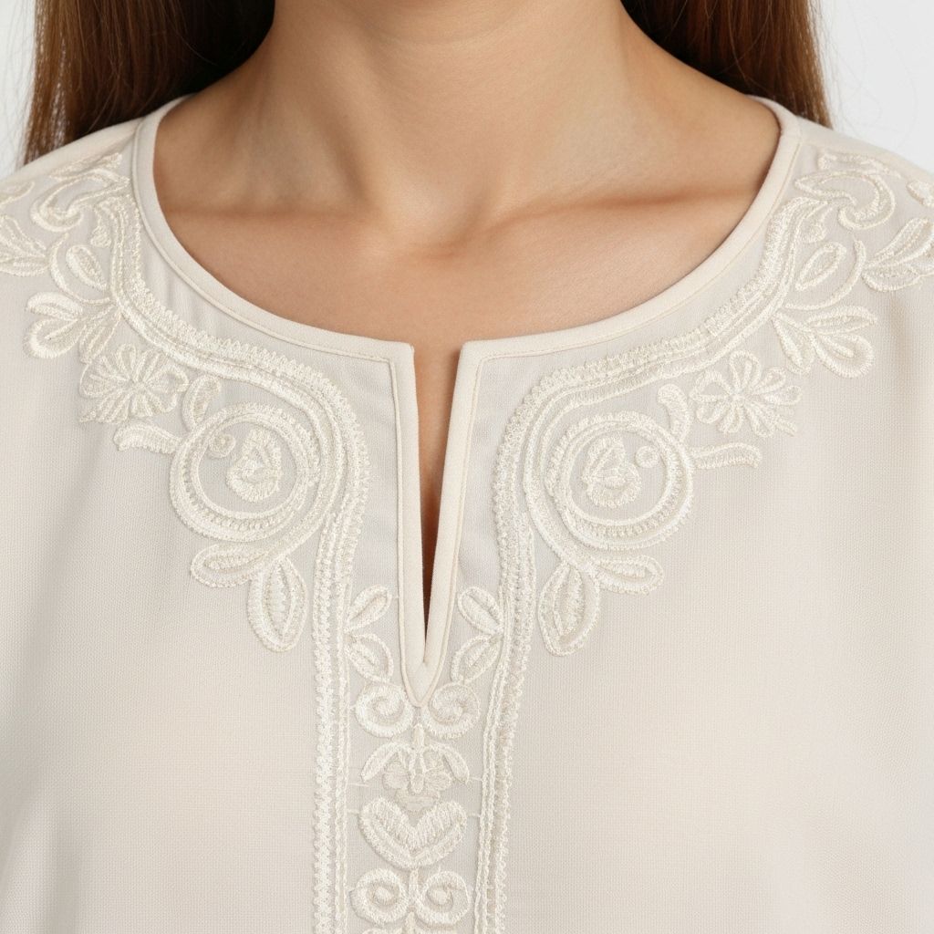 NNADI Luxury Native – Contemporary Kaftan – Cream Neckline Detail