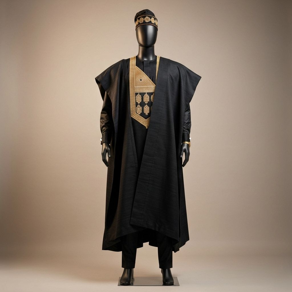 NNADI Luxury Native – Presidential Agbada – Midnight Black Full View