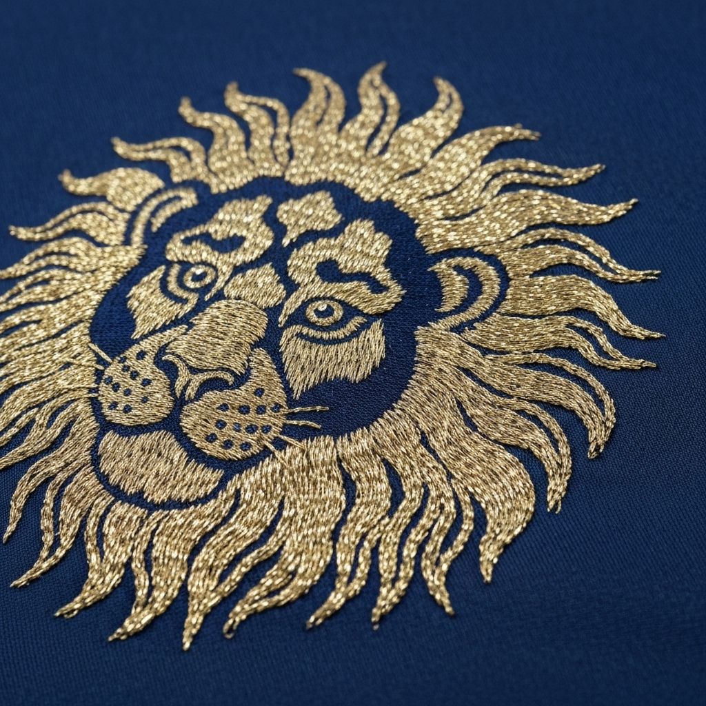 NNADI Luxury Native – Regal Isiagu – Sapphire Lion Embroidery Detail