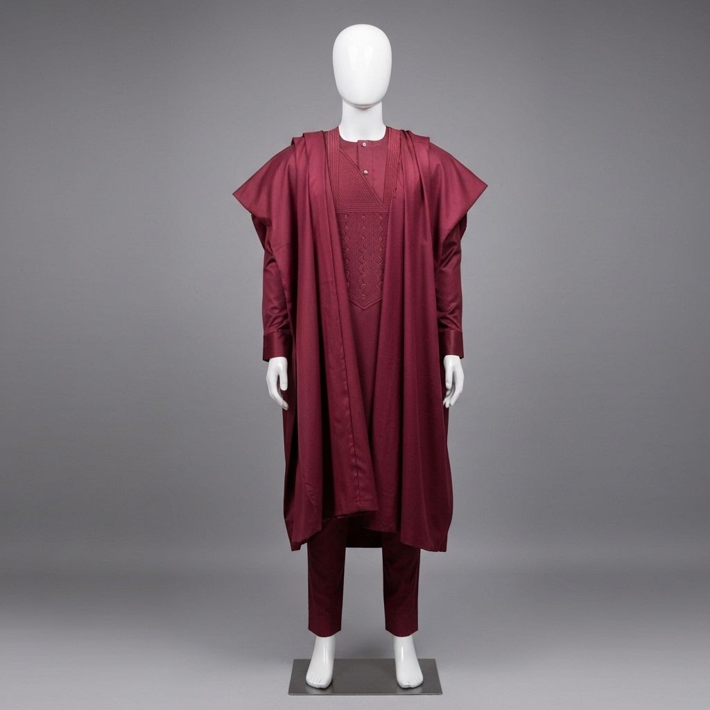 NNADI Luxury Native – Sleek Babariga – Burgundy Full View