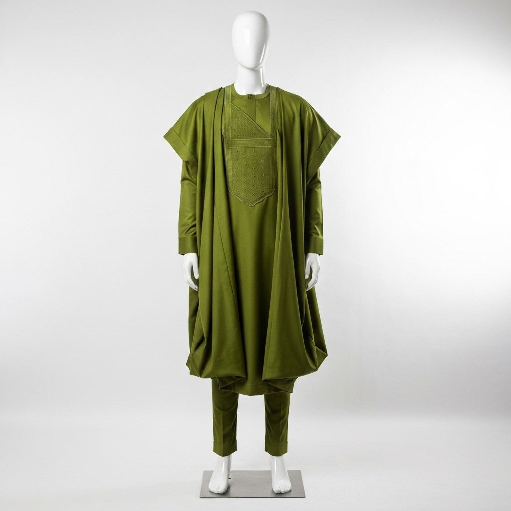 NNADI Luxury Native – Urban Agbada – Olive Green Full View